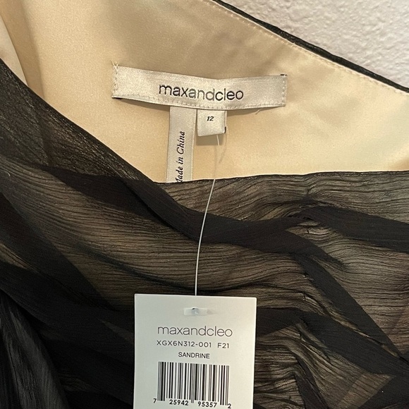 Max And Cleo Sandrine One Shoulder Black Sheer Overlay Chiffon Dress 12 - Picture 6 of 10